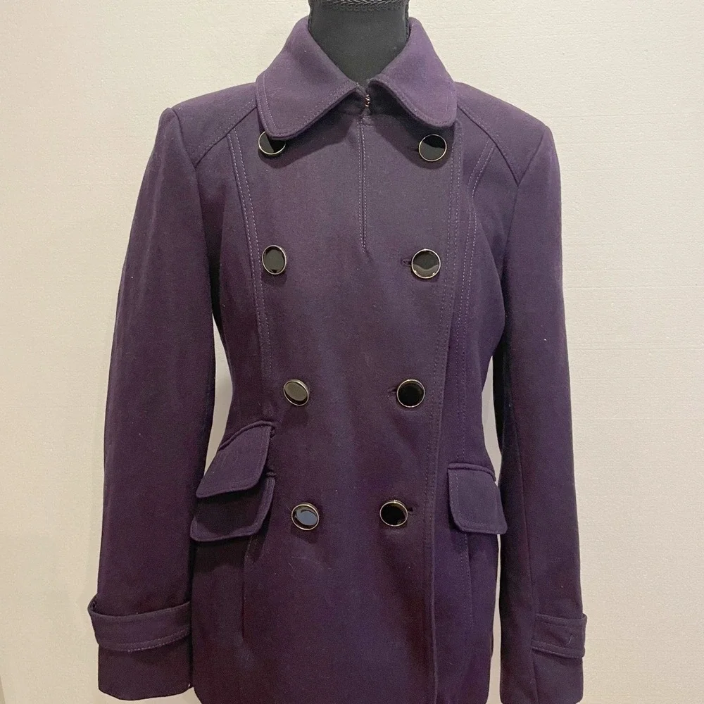 Express Royal Purple Double Breasted Wool Blend Peacoat‎ Jacket Size S